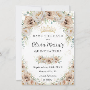Champagne Beige Cream Guld Blommigt Quinceañera Spara Datumet