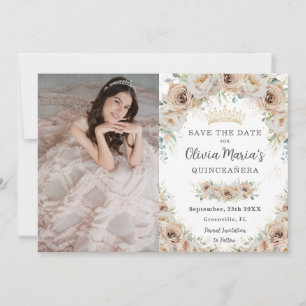 Champagne Beige Cream Guld Blommigt Quinceañera Spara Datumet