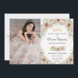 Champagne Beige Cream Guld Blommigt Quinceañera Spara Datumet<br><div class="desc">Anpassa den här söt Champagne-Blommigten Quinceañera/Sweet 16-födelsedagspresent bild sparar datumet enkelt och snabbt. Klicka bara på Redigera med Design Verktyg om du vill redigera texten ytterligare, ändra teckensnittet stilar och typsnitt färg. Vissa bilder är rörliga, skalbara, multiplikerbara och löstagbara. Med vackra vattenfärgshålblommor och en champagne guld princess krona. Matchande artiklar...</div>