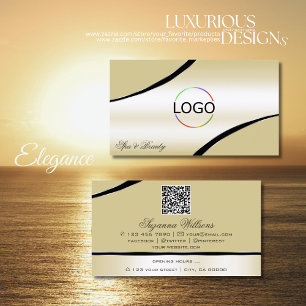 Champagne Beige Curved Decor Linjer Logotyp QR Cod Visitkort