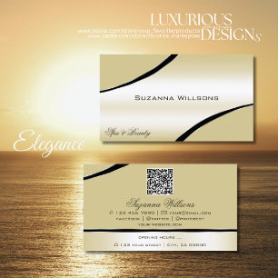 Champagne Beige Curved Decor Linjer med QR-kod Visitkort