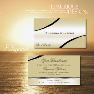 Champagne Beige Curved Decor Linjer Shimmering Visitkort