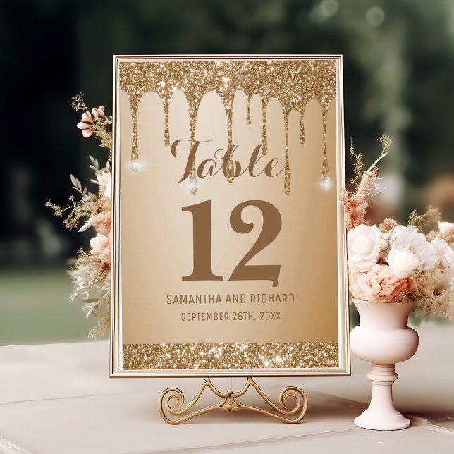 Champagne Beige glitter Guld Bordsnummer (Skapare uppladdad)