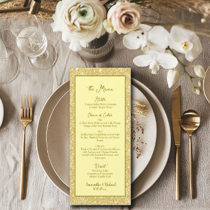 Champagne Beige Guld Glitter 4x9’ Bröllop Menu Meny