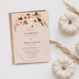 Champagne Beige & Orange Rustic Blommigt Bröllop-  Inbjudningar