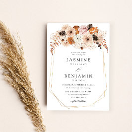 Champagne Beige & Orange Rustic Blommigt Bröllop Inbjudningar