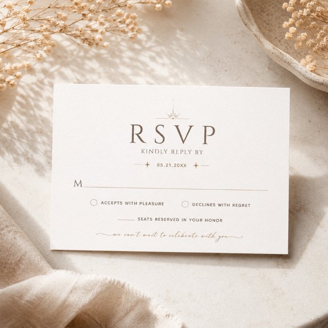 Champagne beige redaktionell bröllops-RSVP-kort OSA Kort (Skapare uppladdad)