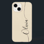 Champagne Black Elegant Calligraphy Namn<br><div class="desc">Champagne Black Elegant Calligraphy Script Anpassningsbar Personlig Namn iPhone 14 Smart Phone Case har en modern och enkel design för trendig och snyggt med din personlig namn i elegant-handskriven calligraphy-skripttypografi på en champagnebakgrund. Designad av ©Evco Studio www.zazzle.com/store/evcostudio</div>