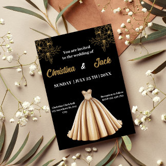 Champagne & Black - Elegant Guld Design bröllop Inbjudningar