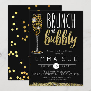 Champagne Black Guld Brunch & Bubly Möhippa Inbjudningar