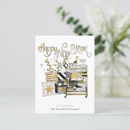 Champagne Black Guld Glitter Text Gott nytt år Helg Vykort