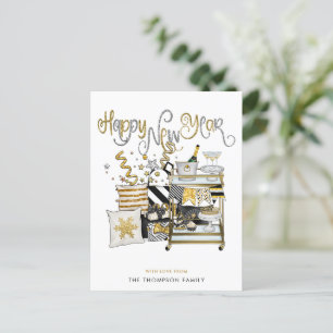 Champagne Black Guld Glitter Text Gott nytt år Helg Vykort