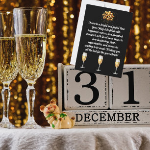 Champagne Black & Guld Nyår Hälsning Julkort