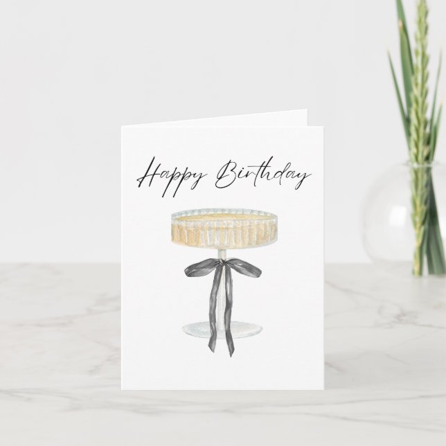 Champagne Black Ribbon Bow Watercolor Birthday Kort (Framsida)