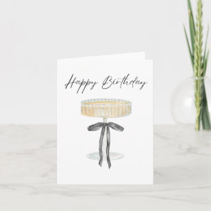 Champagne Black Ribbon Bow Watercolor Birthday Kort