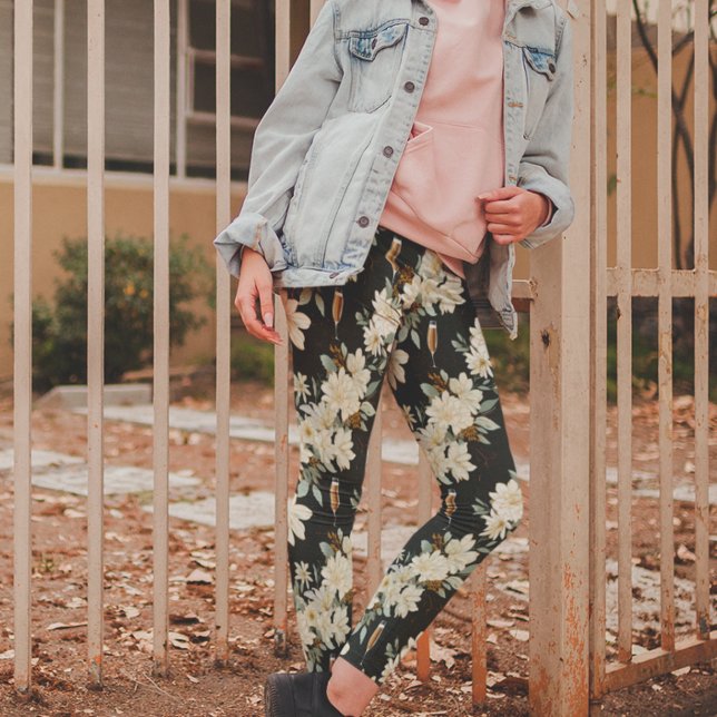 Champagne Blomma Blommig Nyårsbröllop Leggings (Skapare uppladdad)