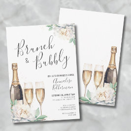 Champagne-Blommigt Brunch och Möhippa av butelj Inbjudningar