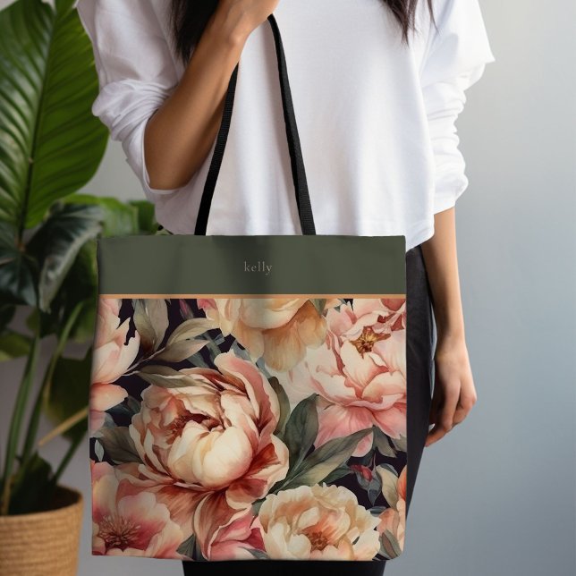 Champagne Blommigt Tygkasse (Personalized Champagne Floral Tote)