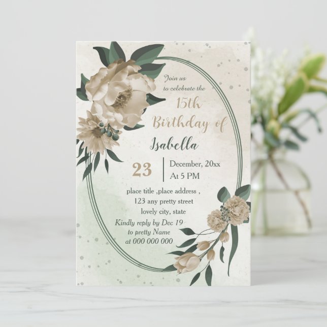 champagne blommor grönska födelsedag inbjudningar (Stående Fram)