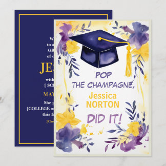 🎓Champagne Blooms Graduation  Inbjudningar