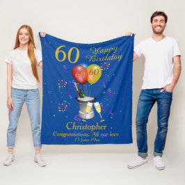 Champagne Blue Fleece Blanket 60:e födelsedagen