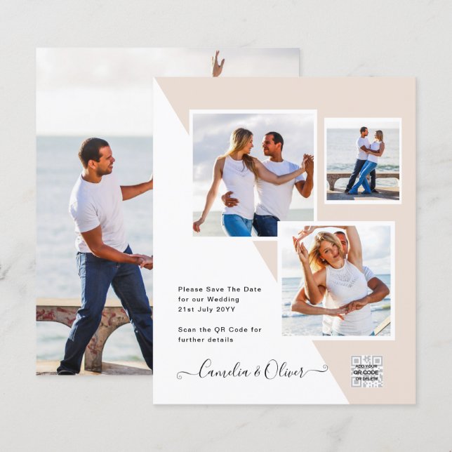 Champagne Blush FOTO Bröllopsinbjudan QR-kod (Fram/baksida)