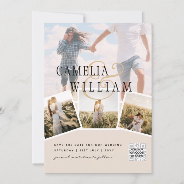 Champagne Blush FOTO Spara datum QRkod Webbplats Inbjudningar (Framsida)