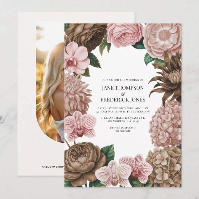 Champagne Blush, Oyster Rosa & Latte Beige Bröllop Inbjudningar (Fram/baksida)