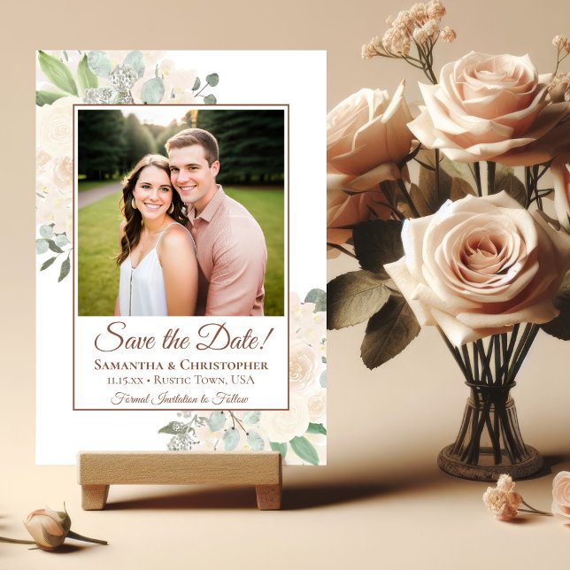 Champagne  Boho Blommigt Photo Bröllop Spara Datumet (Skapare uppladdad)