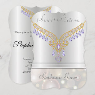 Champagne Bokeh Amethyst Diamonds Sweet sixteen Inbjudningar
