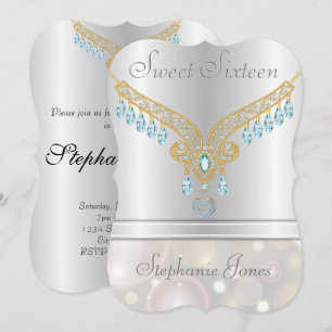 Champagne Bokeh Aquamarine Sweet sixteen Inbjudningar