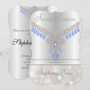 Champagne Bokeh Blue Topaz Sweet sixteen Inbjudningar