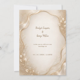 Champagne Botanisk metallisk Wave bröllop Inbjudningar