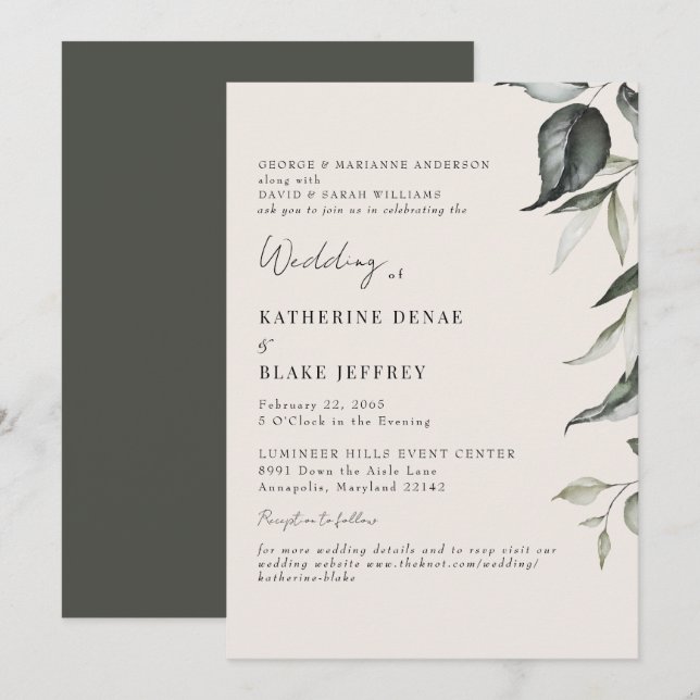 Champagne Botanisk Webbplats Bröllop Inbjudningar (Fram/baksida)