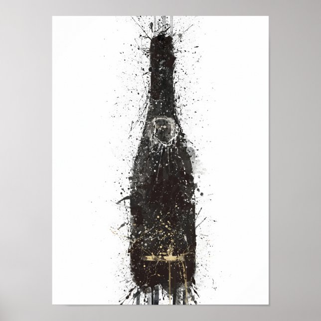 Champagne Bottle Wall Art Print 'Black Fizz' Poster (Framsidan)