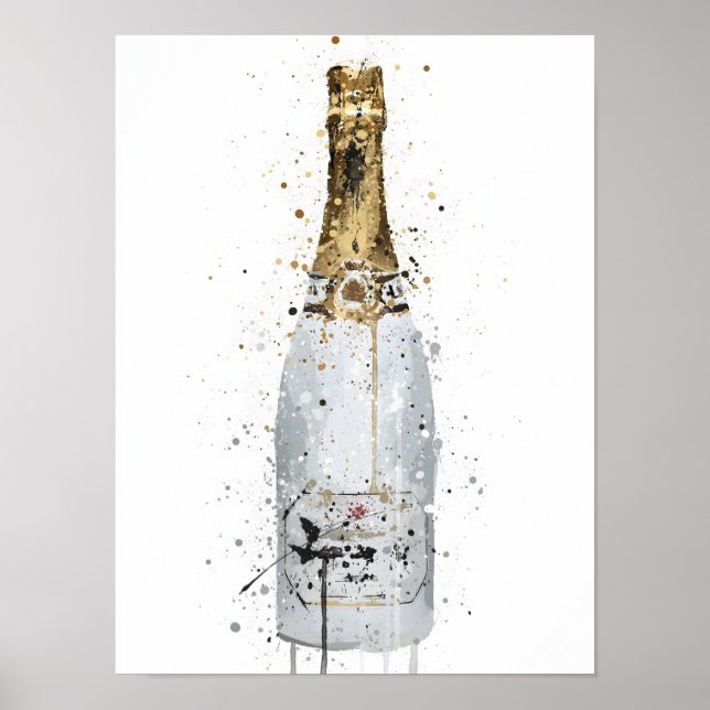 Champagne Bottle Wall Art Print 'Blanc' Poster (Framsidan)