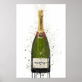 Champagne Bottle Wall Art Print 'Olive Green'  Poster