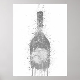 Champagne Bottle Wall Art Print 'Rosy' Grey Poster
