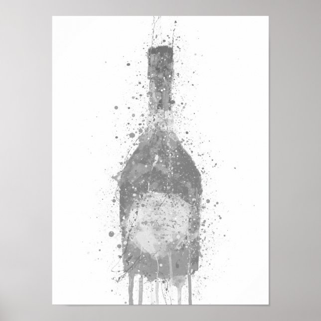 Champagne Bottle Wall Art Print 'Rosy' Grey Poster (Framsidan)