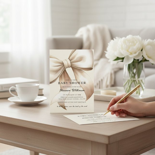 Champagne Bow Baby Shower QR code Invite Inbjudningar (Skapare uppladdad)