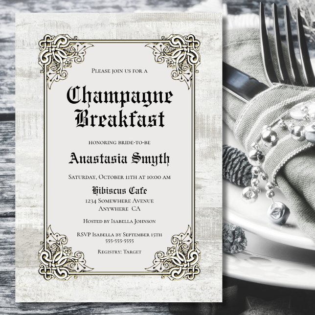 Champagne Breakfast Rustic Bleached Wood Inbjudningar (Skapare uppladdad)