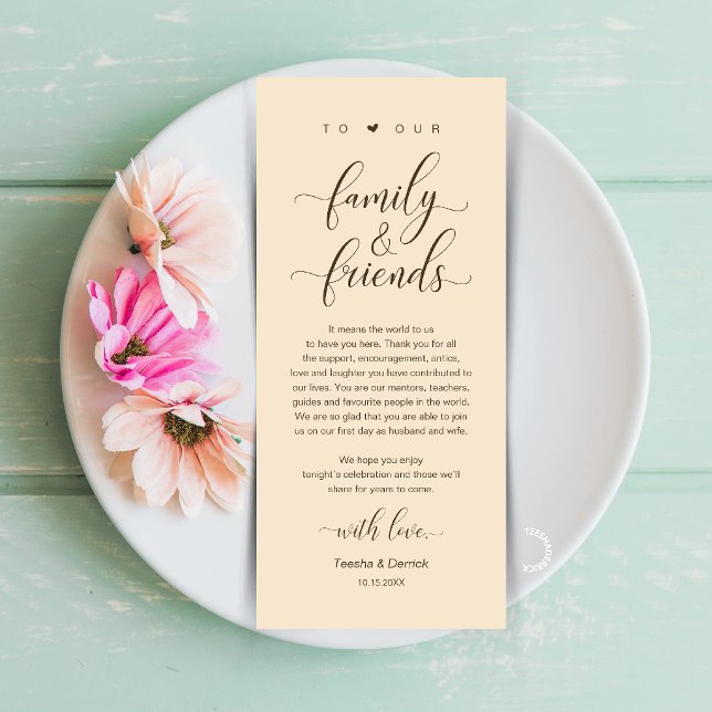 Champagne Bröllops Bordskort Tackkort Program (Champagne Wedding Place Setting Thank You Card, Dinner Lunch Brunch Party Celebration)