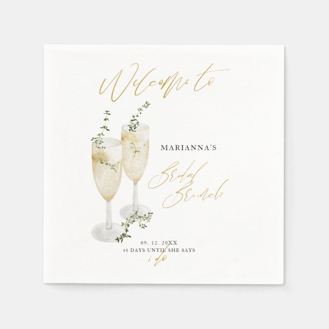 Champagne Bröllopsbrunch Guld Kalligrafi Välkommen Pappersservett (Framsidan)