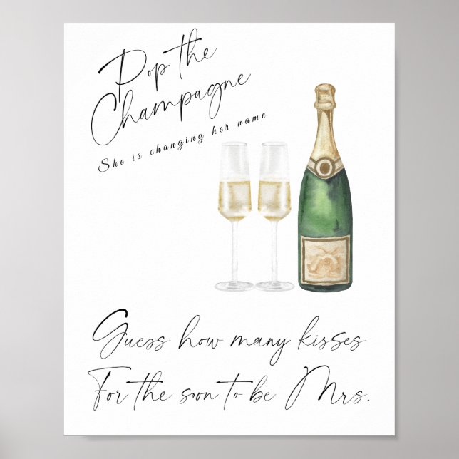 Champagne Bröllopsdusch - hur många kyssar spel Poster (Framsidan)