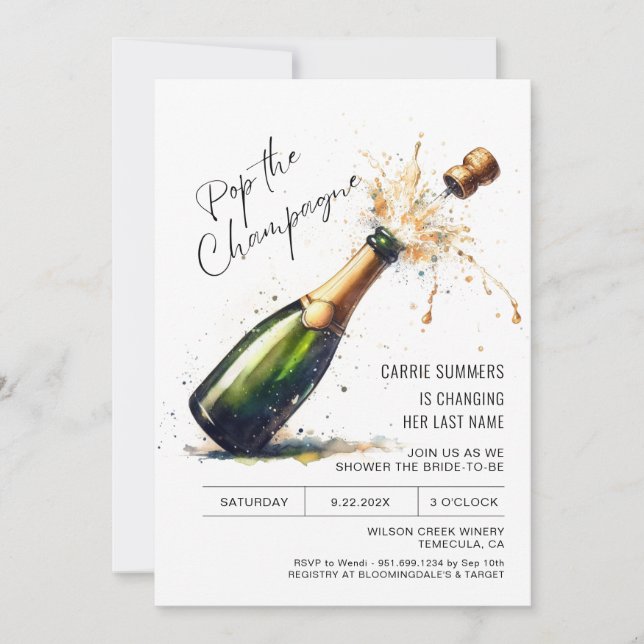Champagne Bröllopsfest För Bruden Inbjudningar (Framsida)