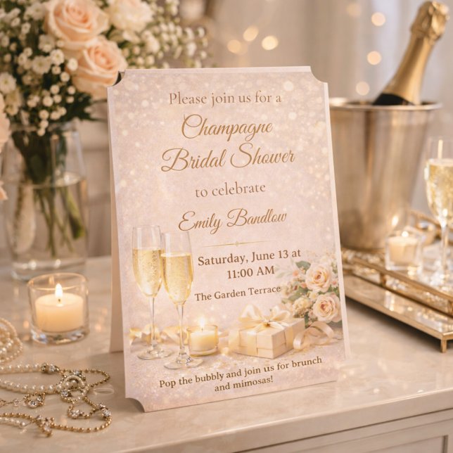 Champagne Bröllopsljus Inbjudan (5"x7" Invite with Blush and champagne tones with floral accents for a glowing bridal celebration)