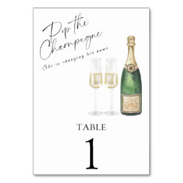 Champagne brud shower - bröllop bord nummer bordsnummer