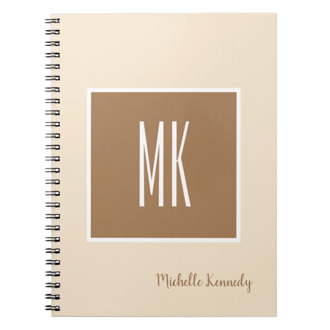 Champagne & Brun Färg Monogram Professionell Anteckningsbok (Framsidan)