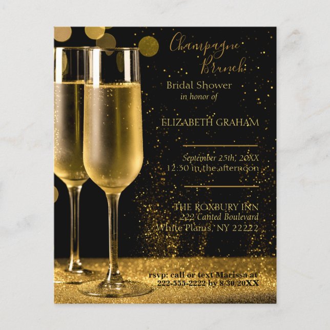 Champagne Brunch Bridal Shower Invitation Budget (Framsida)