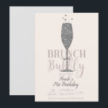 Champagne Brunch & Bubly Silver Glitter Birthday Inbjudningar<br><div class="desc">Anpassa för alla händelser.</div>